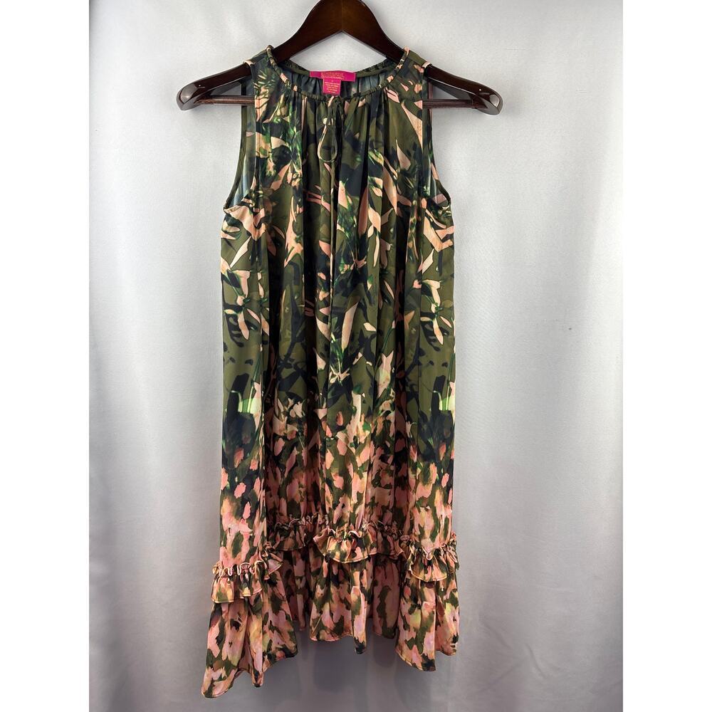 Women’s Catherine Malandrino Small Green & Pink Patterned Sleeveless Midi Dress
